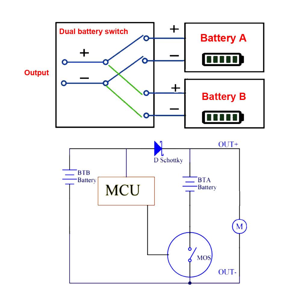 Dual Battery Connection Adapter Switcher Module Increase Battery Capacity 40A Ebike