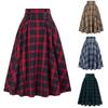 Vintage Women Plaid Skirt Fashion Casual Pockets Vintage High Waist Checked Pleated Skirt Spring Autumn Female Midi Skirts