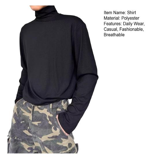 Men's Turtleneck Shirts Long Sleeve Pullover Tee Male Casual Slim Fit Undershirt Base Layer Top for Daily Sports Street