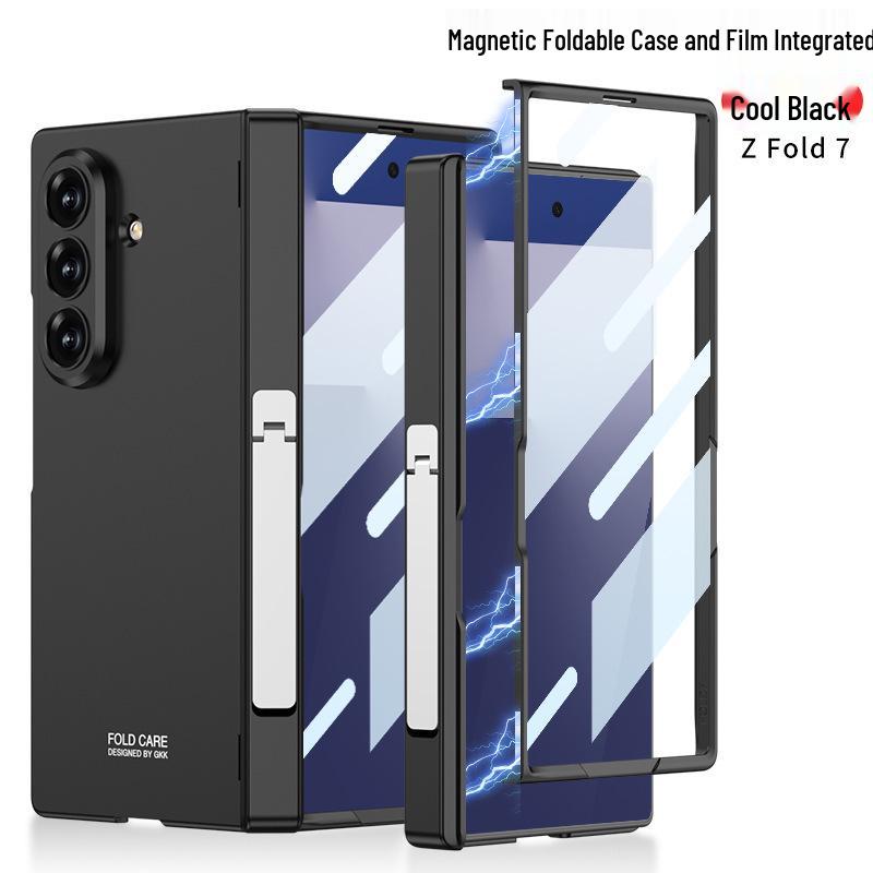 Магнитный защитный чехол для Samsung Z Fold7: Однотонный, Точные вырезы, Складная подставка-экран, Дизайн с боковым карманом для мужчин.