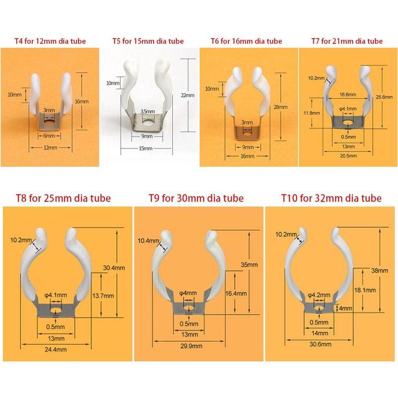 5Pcs Fixing Clips Spring Terry Clip With Rubber Protection Base Tool Lamp Tube Clip T3/T4/T5/T6/T7/T8/T9/T10 Clamp Holders