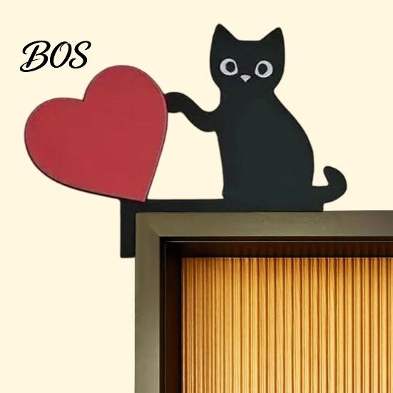 Cute Animal Shelf Sitter Wooden Cartoon Cat Door Frame Pendant, Black Corner Stylish Cabinet Edge Decor Decoration, Decorative Wall Sticker for Photo