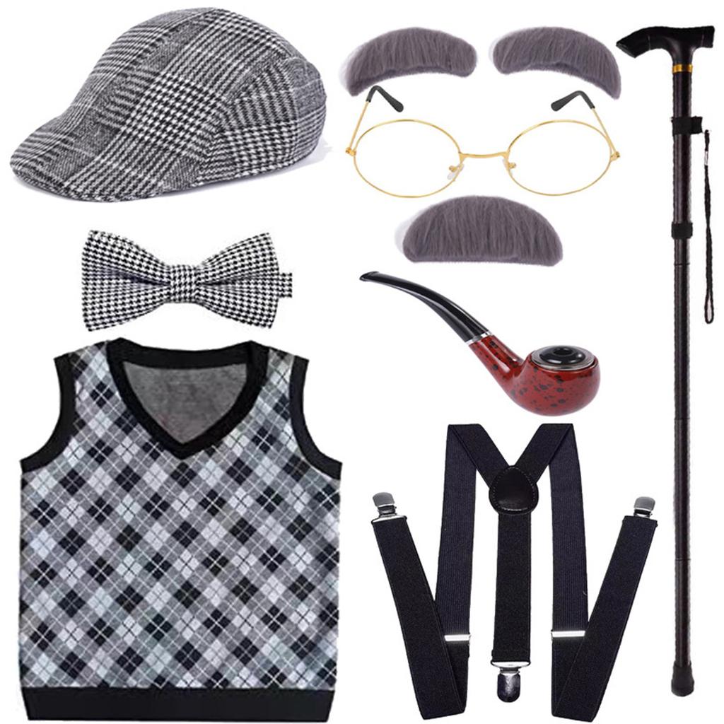 Children's Performance Vest Wig COS Elderly Dress Up Clothing Props Set