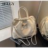 Korean Version Bow Shoulder Handbag, Fashionable Pearl Chain Bucket Bag