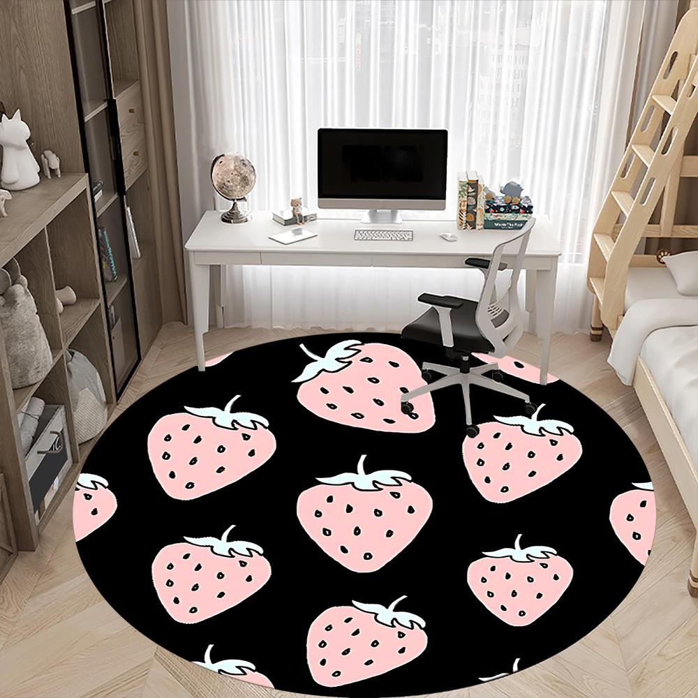 1pc Strawberry Pattern Office Round Area Rug, Mat Suitable For Office, Under Office Chairs Bedroom Living Room Home Decor, Room Deco