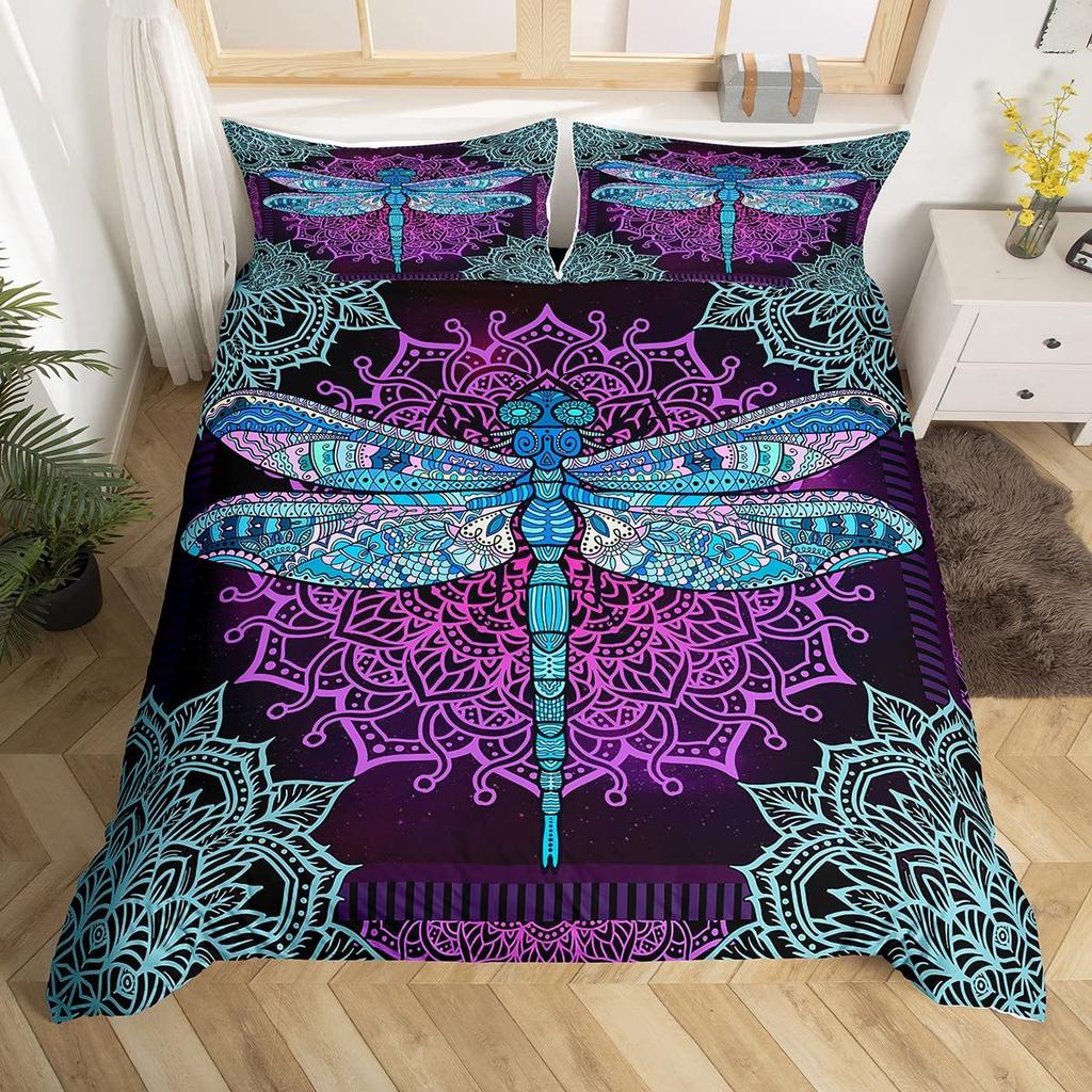Dragonfly Quilt Cover Set Plant Flower Soft Comfortable Bedding Down Quilt Cover Three-Piece Set