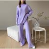 Однотонный женский повседневный домашний темпераментный комплект с высоким воротником, женский трикотаж, свободные женские брюки