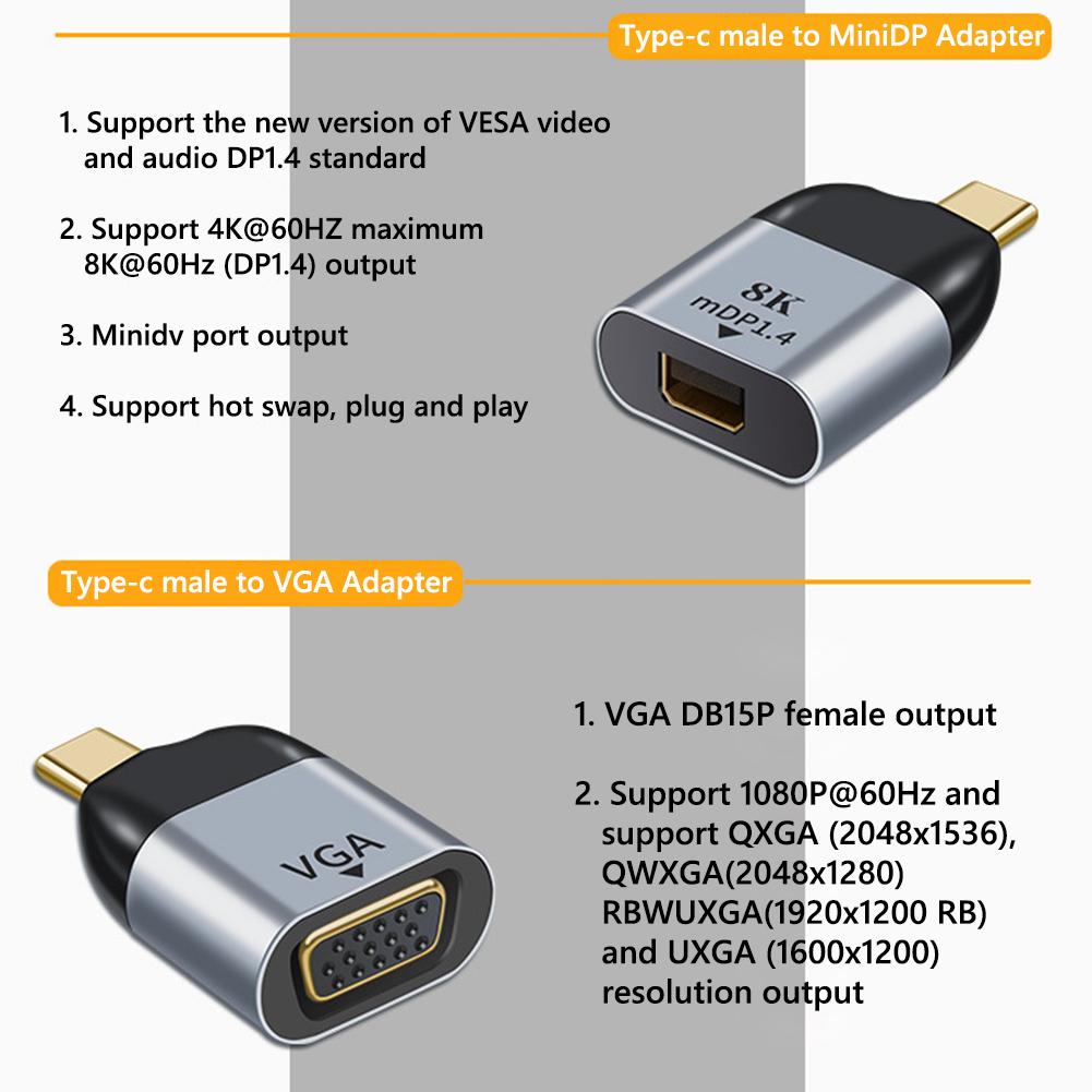 Адаптер Type C к HDMI-совместимому/USB 3.1/DP/VGA/Mini DP/RJ45 Видеоконвертер Проекционный адаптер 8k 60 Гц USB C «папа-мама»
