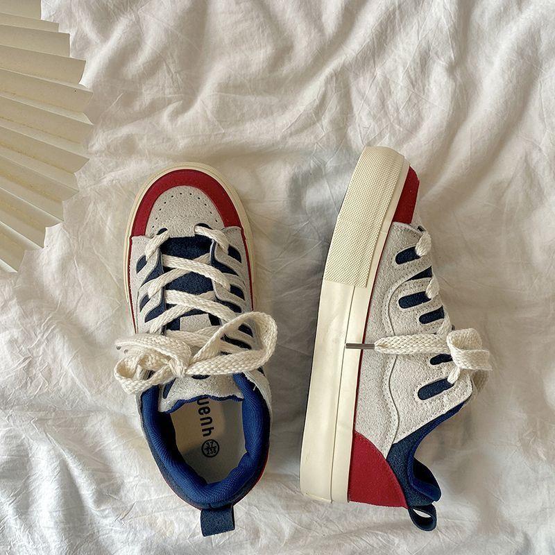 Retro Ladies Sports Board Shoes Peplum Casual Original Niche Bread Small White Shoes Breathable Anti-slip Wear-resistant Low-top Sneakers