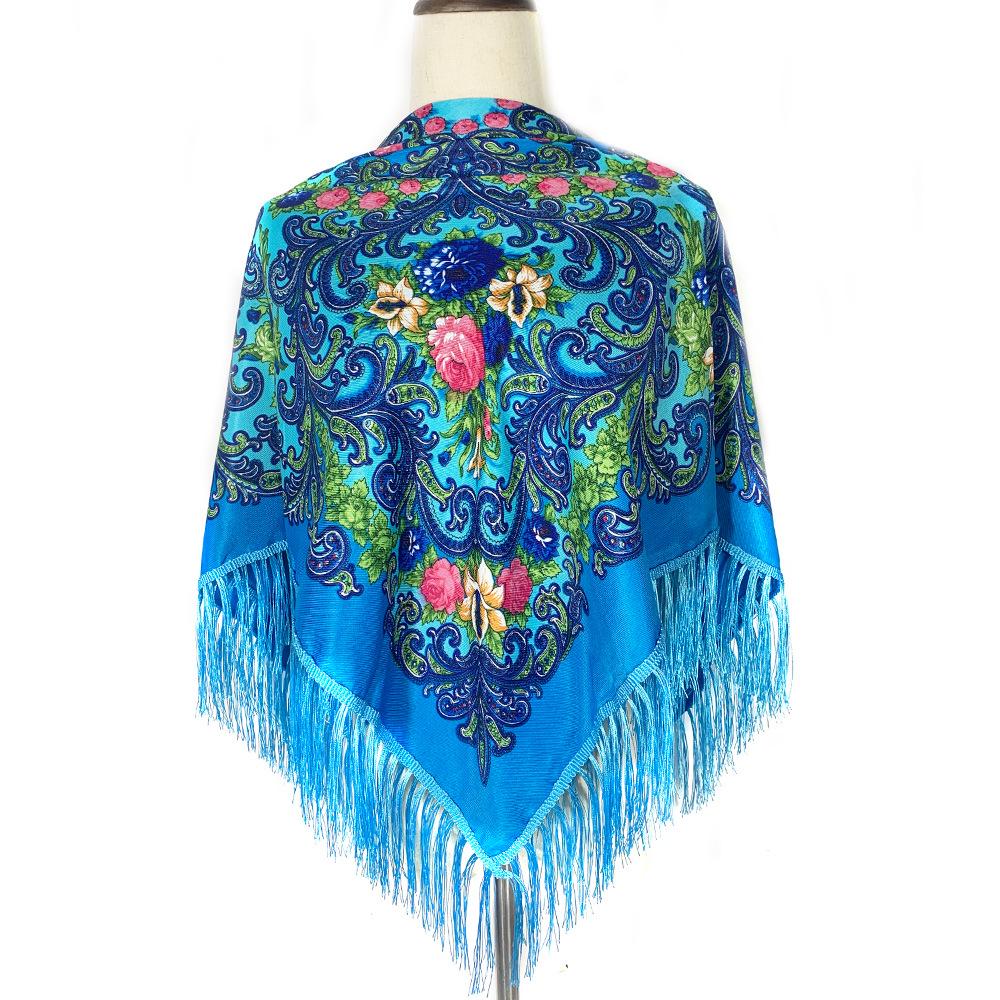 Женский этнический теплый шарф-шаль с принтом - Осенне-зимний квадратный мусульманский головной платок