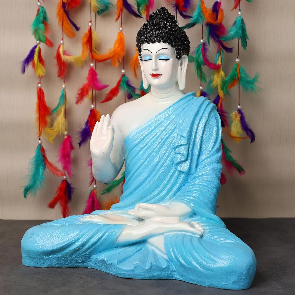 Последняя статуя сидящего Будды для декора дома и офиса, статуя идола из мраморной пыли из смолы 15 дюймов (синий)