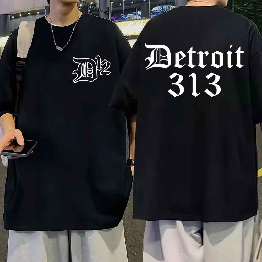 Большая хлопковая мужская футболка с принтом D12 Band Rapper Eminem Детройт Мичиган 313 Модная повседневная футболка для мужчин Топ