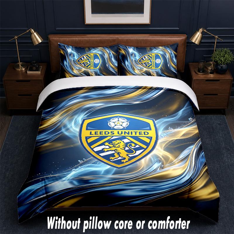 Leeds United Football Design Bed Bedding Set 1 Duvet Cover + 2 Pillowcases Soft Breathable Household Bed Linens