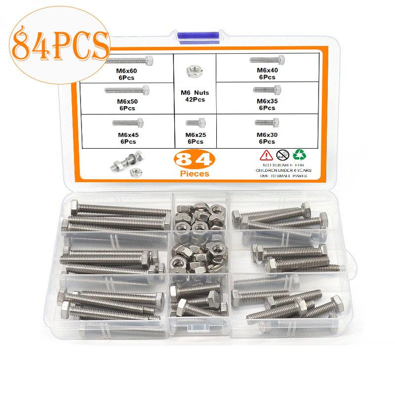 408pcs200pcs84pcs304 Stainless Steel Outer Hexagon Bolt Nut Set M4M5M6M8 Hexagon Screw