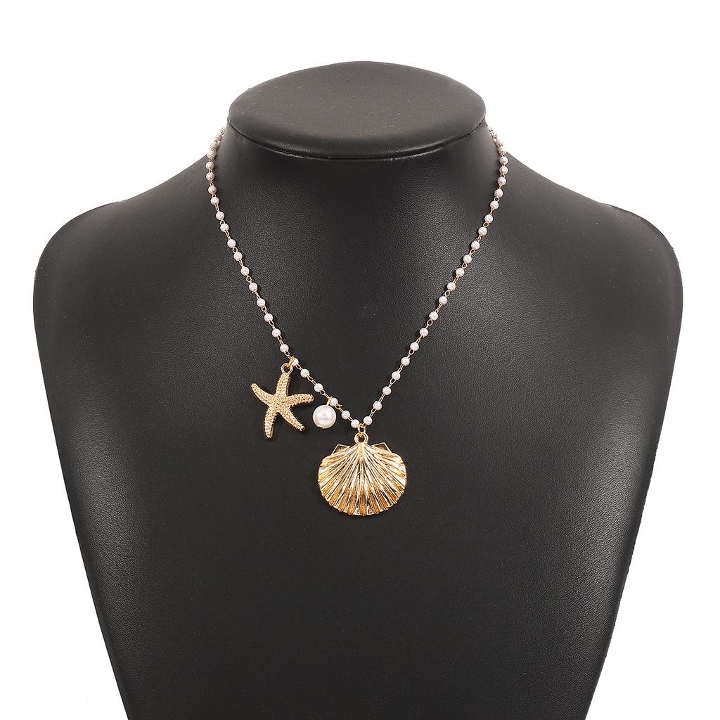 N12010 New Ocean Series Pearl Necklace, Light Luxury French High-end Starfish Shell Collarbone Chain