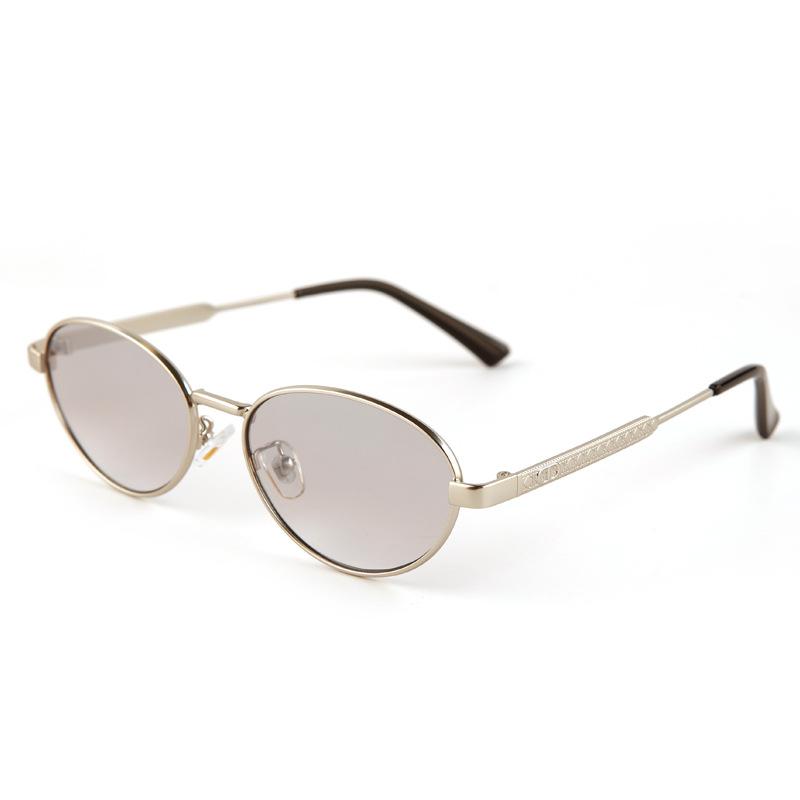 Fashion European and American metal oval frame sunglasses women's high-end sense color-changing anti-ultraviolet sunglasses men's trend
