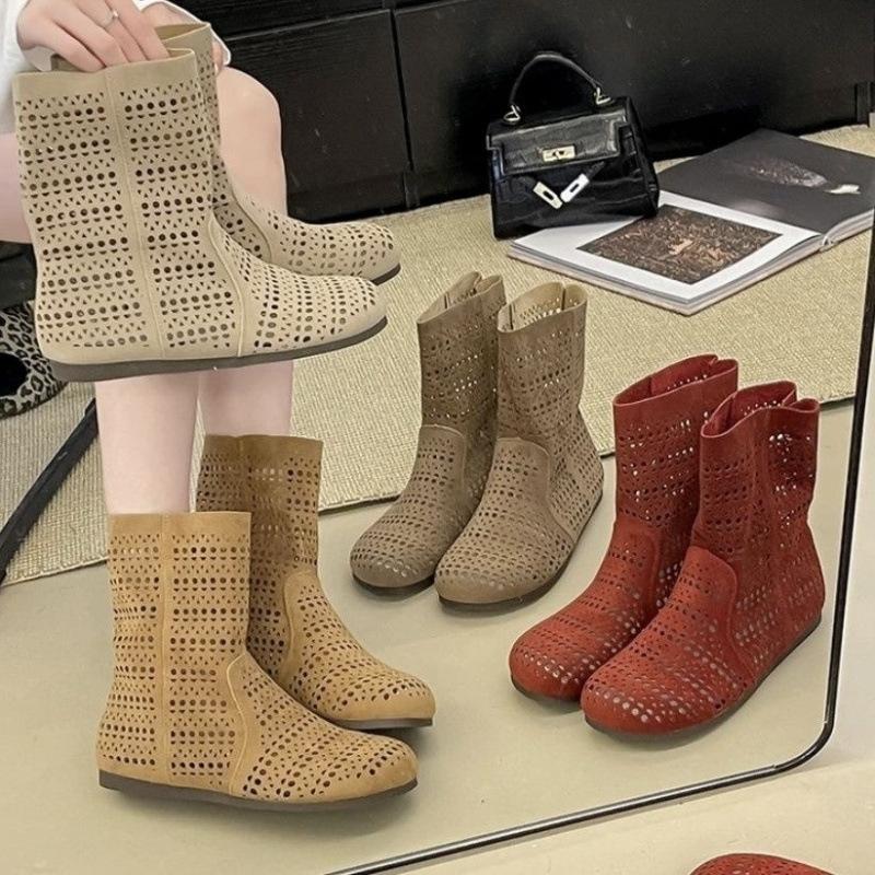 British Style Versatile Maillard Retro Hollow Boots Summer New Boots Breathable Flat Bottom Hole Foreign Air Cool Boots