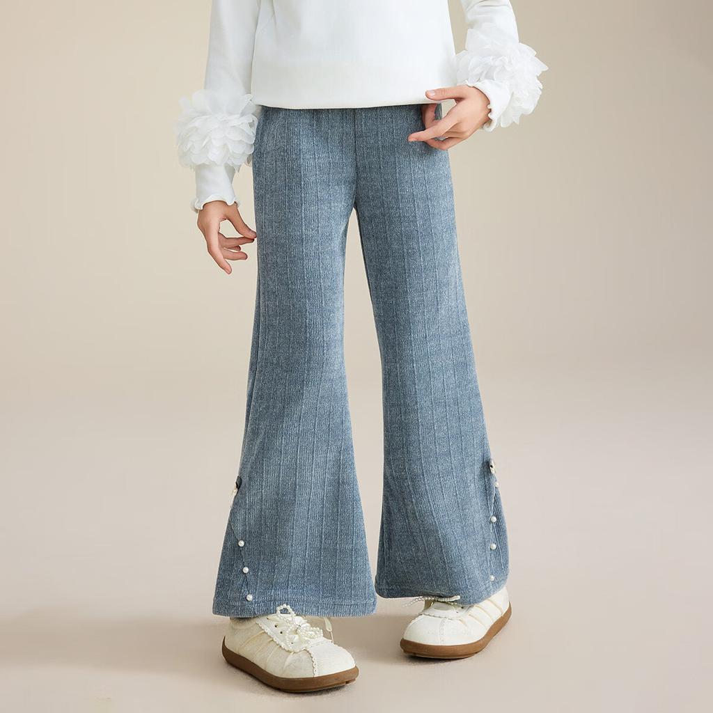 ASK JUNIOR Kids Corduroy Retro Flared Pants with Bow Girls Casual Long Trousers Spring 2026