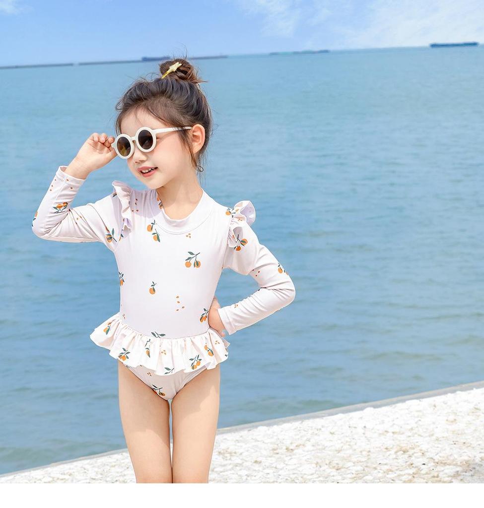 New Summer Children's Swimwear Girls' Bikini Cartoon Print Baby Boys' Swimsuit Long Sleeve Sunscreen Beach Swimming Clothing