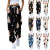 Women's High Waisted Sweatpants Christmas Print With Pockets Drawstring Trousers
