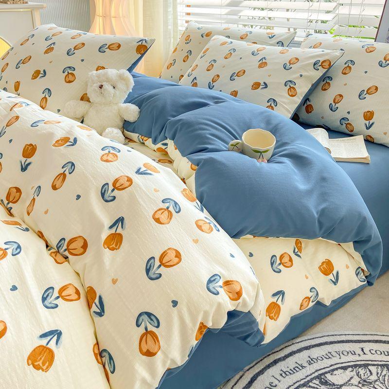 Супермягкий пододеяльник, четырехсекционная простыня для общежития, трехсекционная пряжа из мытого хлопка с двойным слоем