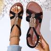 Fashion Pearl Flower Decor Bohemian Sandals Women Lightweight Flat Heels Casual Sandals Woman 2025 Summer Comfort Non Slip Beach Shoes