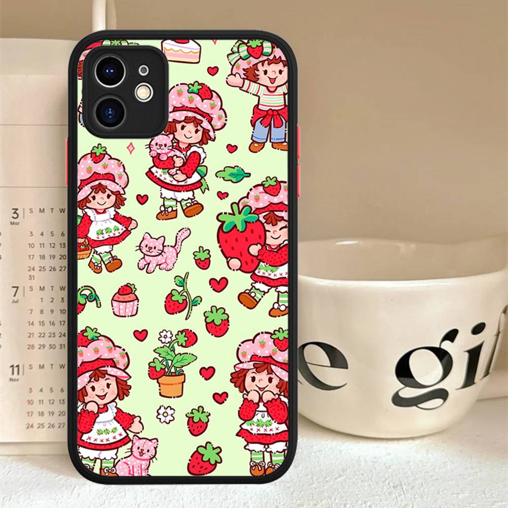 S-Девушка с клубничным тортом Для iPhone 11 12 13 14 15 16 Pro Max Plus X XS MAX Задняя крышка Матовый чехол для телефона