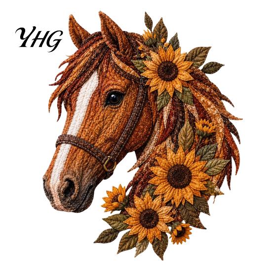 Textile Patchwork Starter Floral Horse Kit, Fabric DIY Zero Based Sewing Project Kit for Adults, Handmade Wall Decor Craft