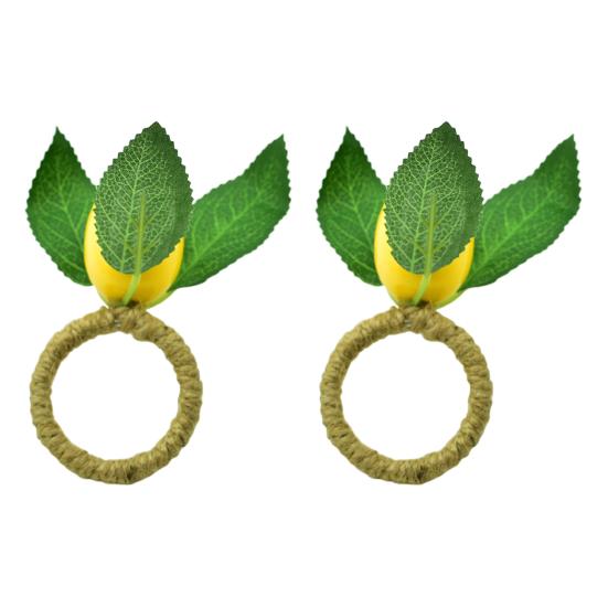 2Pcs Lemon Napkin Rings Twine Napkin Holder with Faux Yellow Lemon Rustic Fruit Napkin Rings for Wedding Banquet Party Dinner Table Decoration