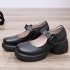 Женские туфли-лодочки на платформе с пряжкой и ремешком, с круглым носком и высоким каблуком, туфли Мэри Джейн для женщин 2024 года, новые элегантные черные туфли из искусственной кожи