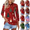 Women's Fashion Casual Lapel Short 3/4 Sleeve Christmas Print Shirt Women's Button Up Tops