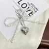 Delicate Beaded Key Chain Handmade Bow Shaped Keyring Heart Keychain Ornament Pearl Decoration For Bags And Phones