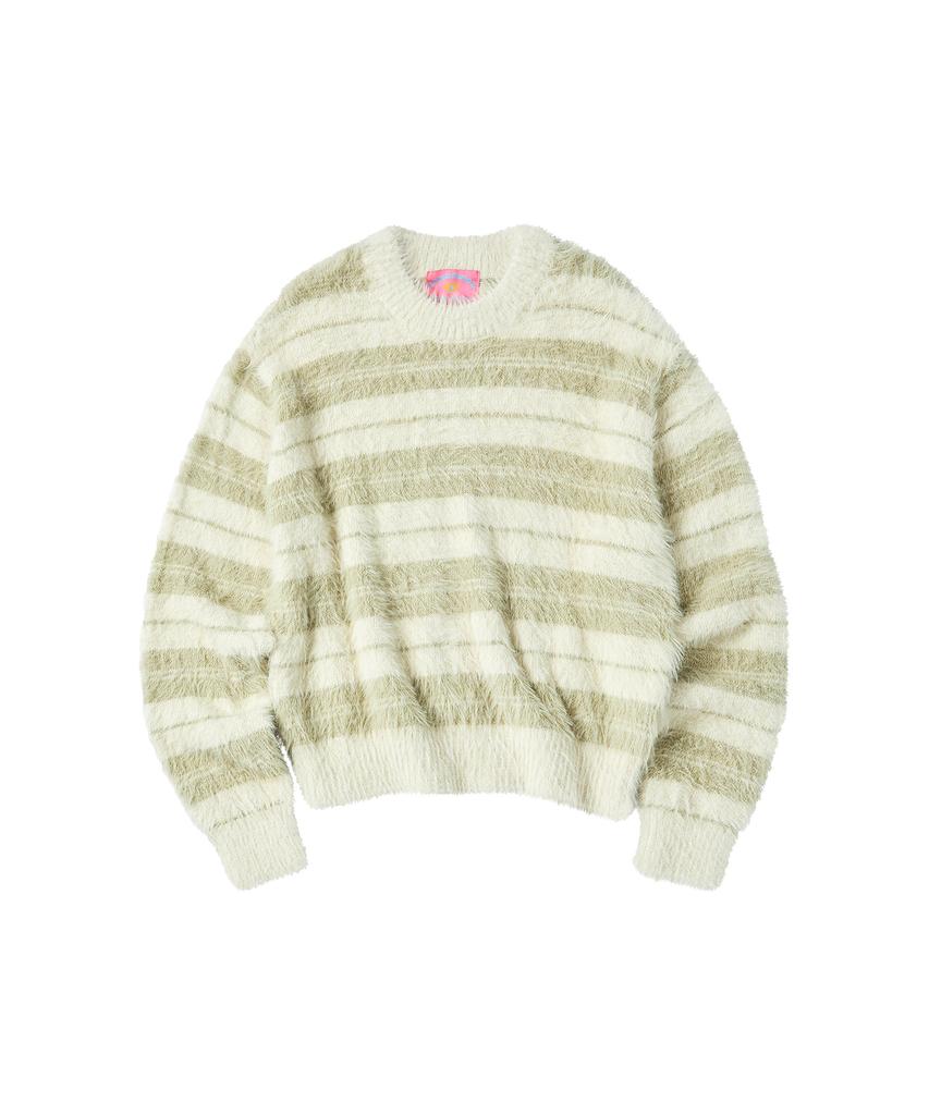 COMONINOZ W Hairy Stripe Pullover Sweater [Ivory]