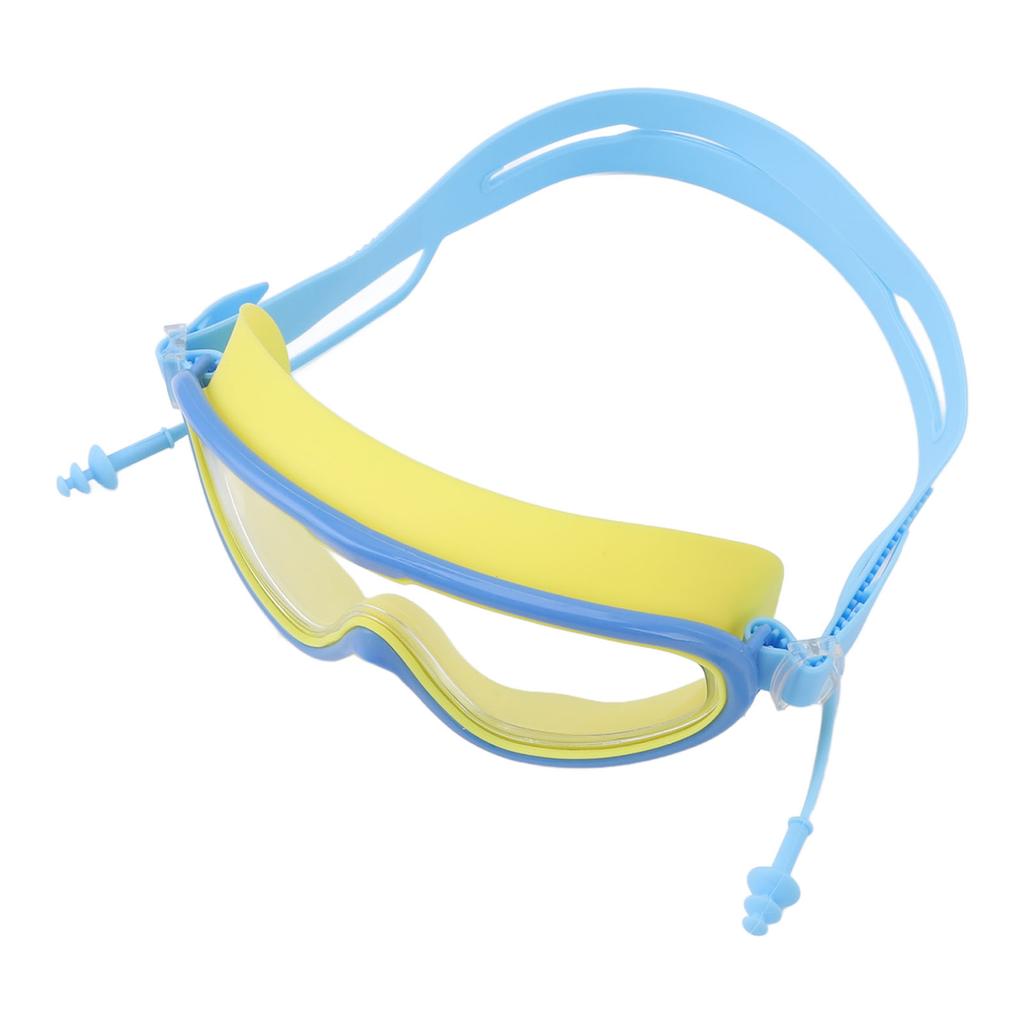 Kids Swimming Goggles Large Frame Waterproof Non Fog HD Swim Supplies with Nose Clip Yellow Blue