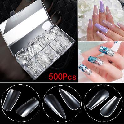 500 шт./кор., полное покрытие, накладные ногти, акриловые искусственные ногти, длинные накладные квадратные шпильки, гроб, накладные ногти, маникюрный инструмент