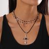 Heart Rhinestone Necklace Black Rhinestone Double Layer Necklace  Girls