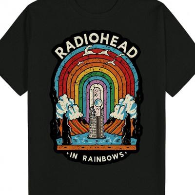 Мужская винтажная футболка с узором Radiohead "In The Rainbow", хлопковая футболка с круглым вырезом и короткими рукавами, повседневный летний мужской комфортный топ