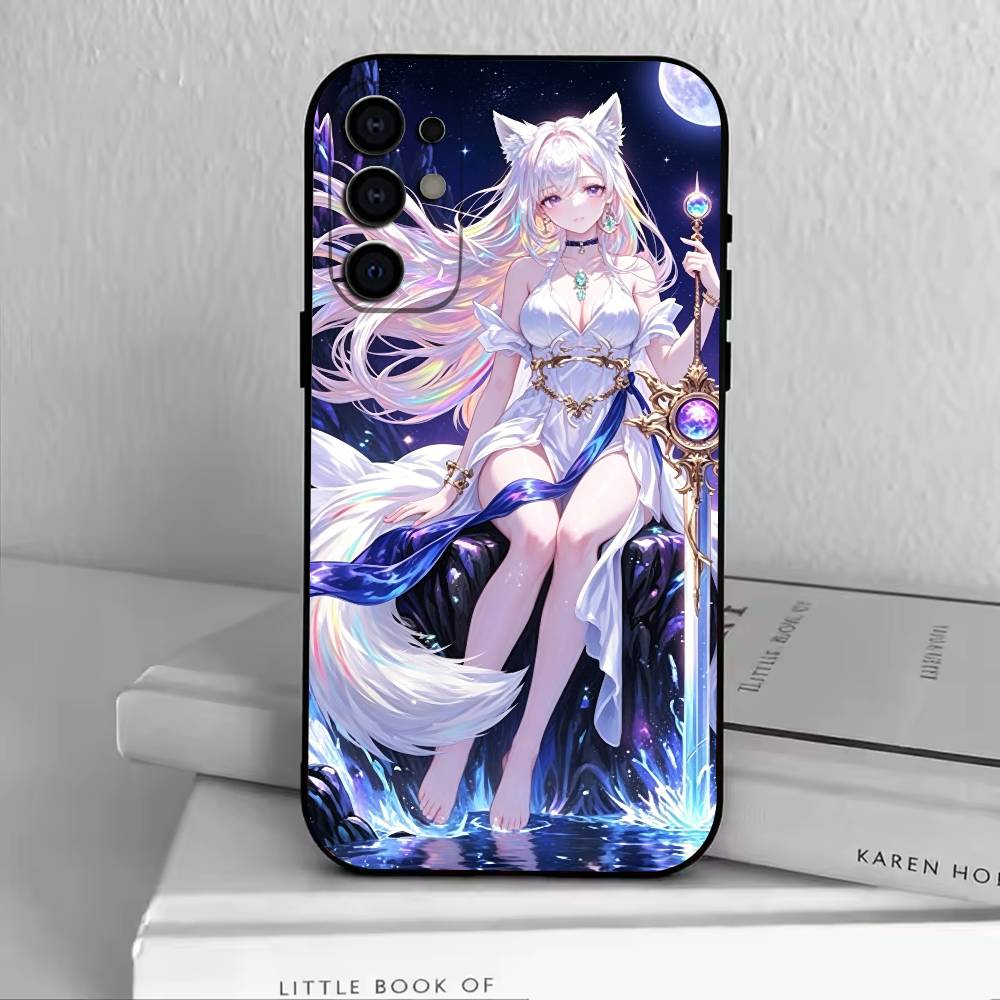 Fox Girl Phone Case Black Silicone Soft For Samsung S25,S24,S21,S22,S23,S30,Ultra,S20,Plus,Fe,Lite