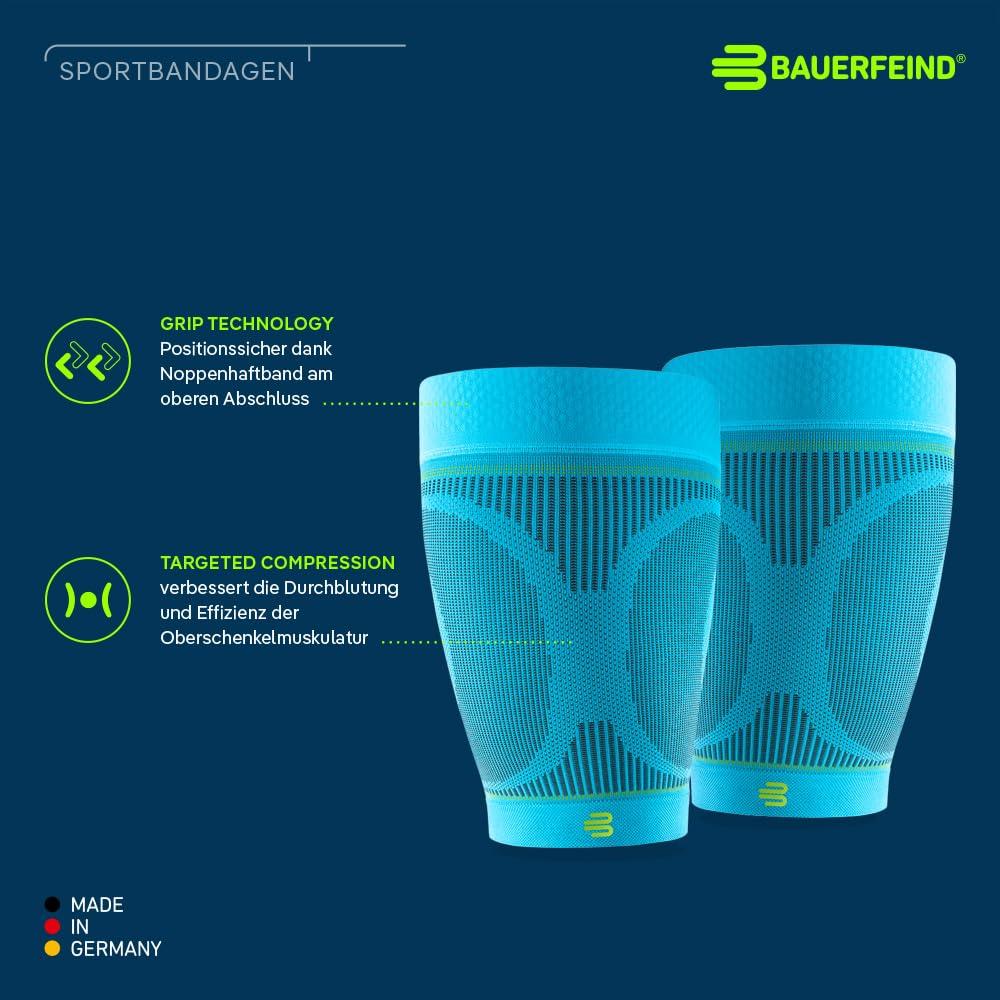 КОМПРЕССИОННЫЕ РУКАВА BAUERFEIND SPORTS ДЛЯ ВЕРХНЕЙ ЧАСТИ НОГИ Компрессионные рукава для верхней части ноги Спортивные рукава для ног для Сделано в Компрессия Снижает мышечную вибрацию и