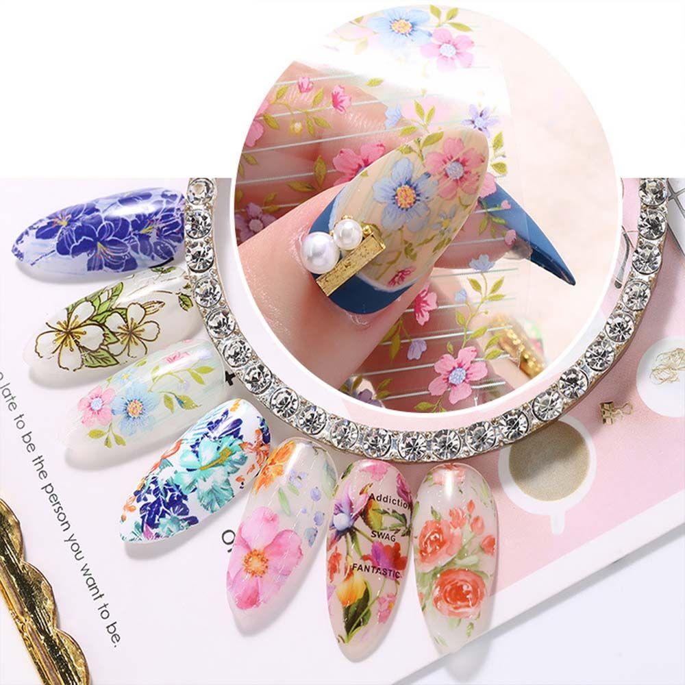 Слайдеры Переводные Наклейки Голографические Наклейки для Ногтей Цветочные Наклейки-Фольга для Ногтей Цветочные Наклейки для Ногтей
