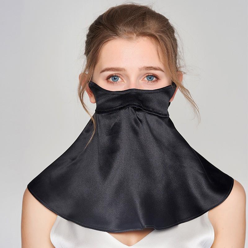 100% Pure Silk Face Cover Sun Protection Breathable Sleep Mask Anti-Oil Fume Full Neck Coverage