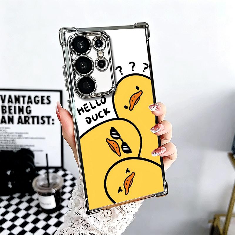 Забавный Милый Мультяшный Утенок Покрытие Чехол Для Телефона Для Samsung Galaxy S24 S25 FE S26 Edge S23 Ultra S22 S21 Plus S20 Противоударный Подушка Безопасности C