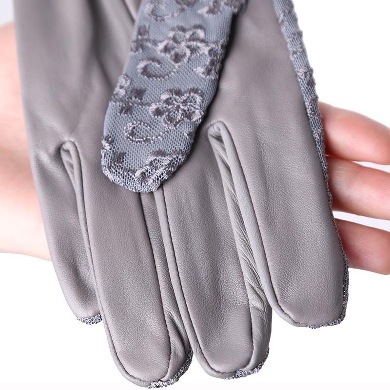 Кружевные кожаные перчатки Черные короткие перчатки из овчины