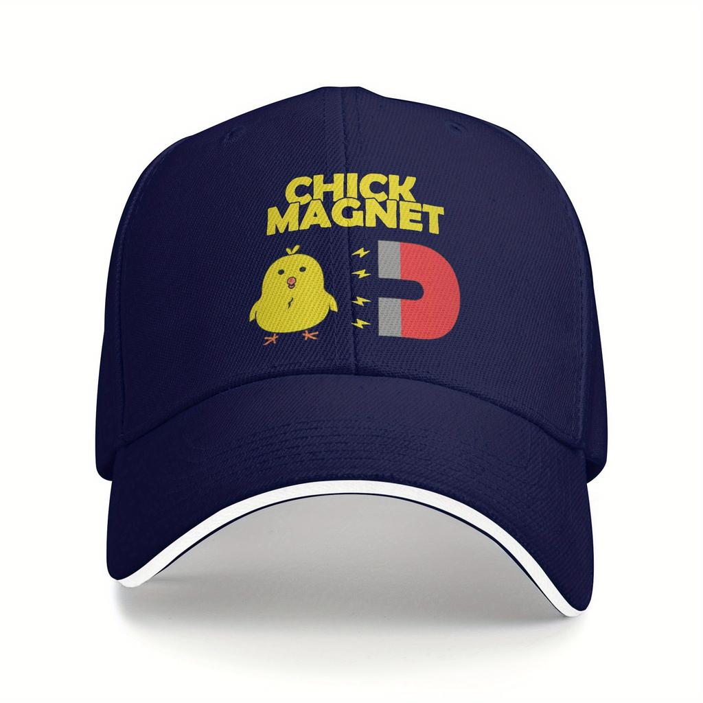 Chick Magnet Graphic Baseball Cap - Black Casual Sandwich Style, Lightweight Polyester, PVC-Coated, Idea