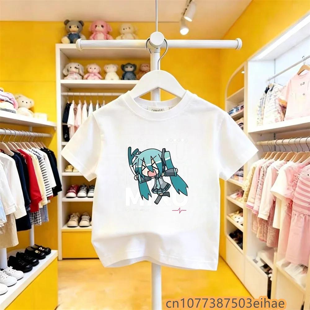 Hatsune Miku New Anime Future Peripheral Collaboration Pure Cotton COS Cartoon Printed Casual Tshirt All Match for Boys Girls