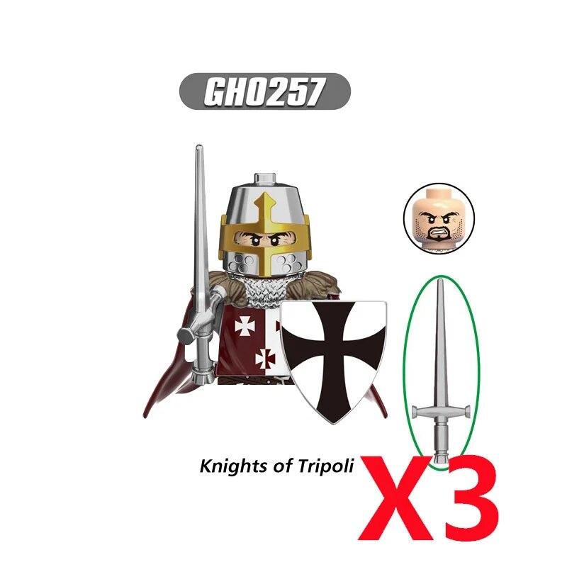 Военные строительные блоки Средневековые фигурки солдат Рыцари Иерусалима Крестовые походы Война роз Боевой конь Оружие Щит