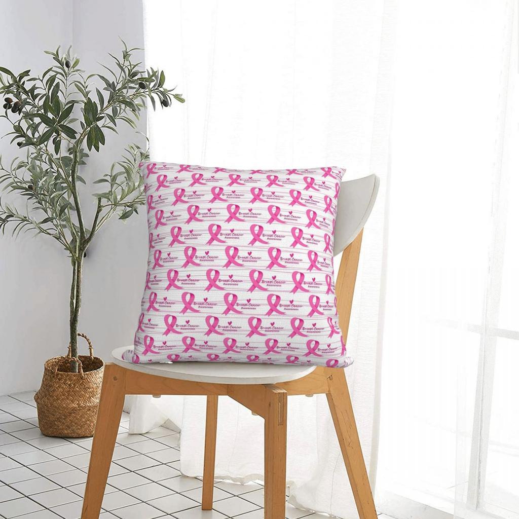 Breast Cancer Awareness Month Square Pillow Cases Ribbon Cushion Covers Fashion Polyester Decorative Pillowcase for Car 45x45cm