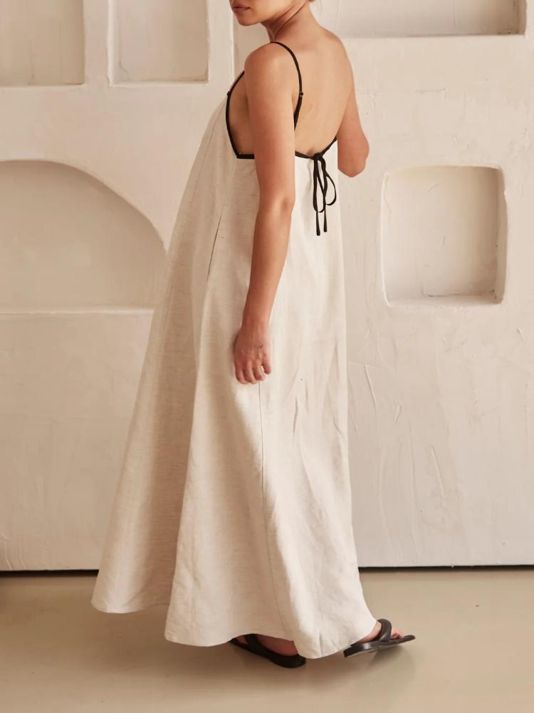 Модное хлопковое платье-бретелька контрастного цвета, весенне-летнее женское простое свободное вентилируемое платье для отдыха с большим подолом