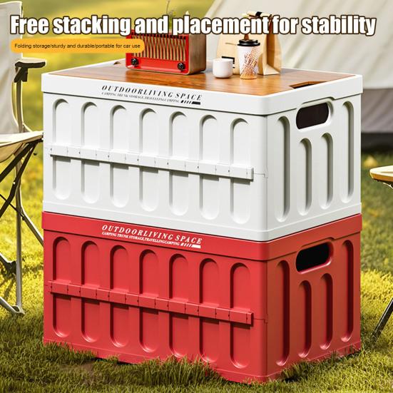 Складной контейнер для хранения с крышкой, складной штабелируемый ящик для хранения, универсальный ящик, уличный журнальный столик для кемпинга, пикника, автомобиля, домашнего использования