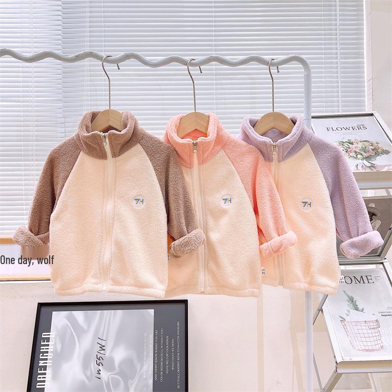 Детская плюшевая стеганая куртка - Кардиган на молнии с воротником-стойкой для мальчиков и девочек, Осень/Зима, Длинный рукав, Теплая домашняя одежда.